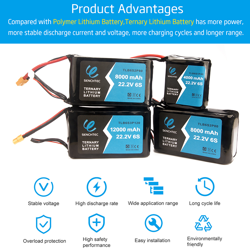 Senchtec 4000 MAh Ternary Lithium Battery Pack 22.2V 6S Powerful Rechargeable Long Range Battery Pack Multicopter Quadcopter Uav Drone Fpv Battery